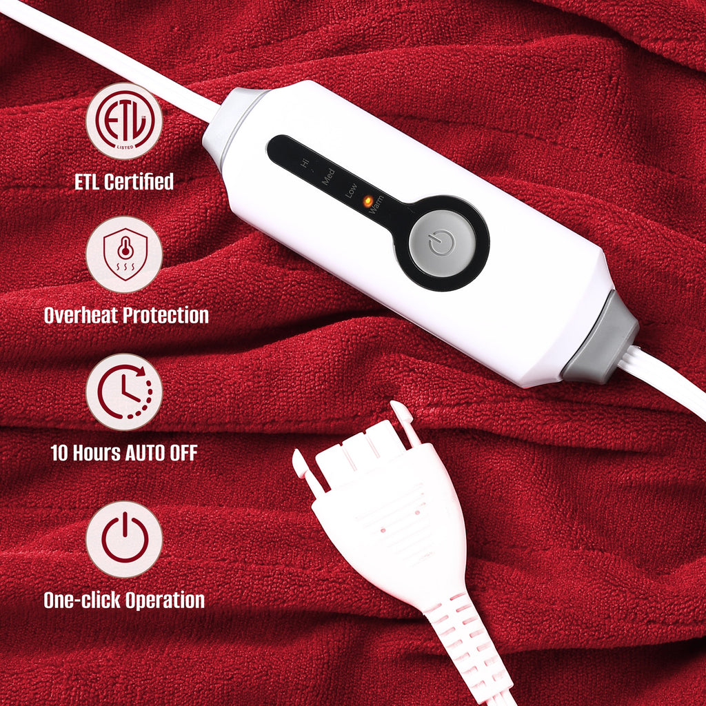 YAKEE Electric Heated Blanket 72"x84" Full Size - Soft Warm Coral Fleece, 4 Heat Levels, 10 Hours Auto-Off, Machine Washable with Overheat Protection, Cherry Red