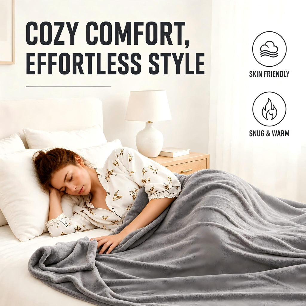 YAKEE Electric Heated Blanket 62"x84" Twin Size, Soft Cozy Flannel Heating Blanket with 5 Heat Levels, 10H Auto-Off for Bed, Great Gift for Dad - Light Gray