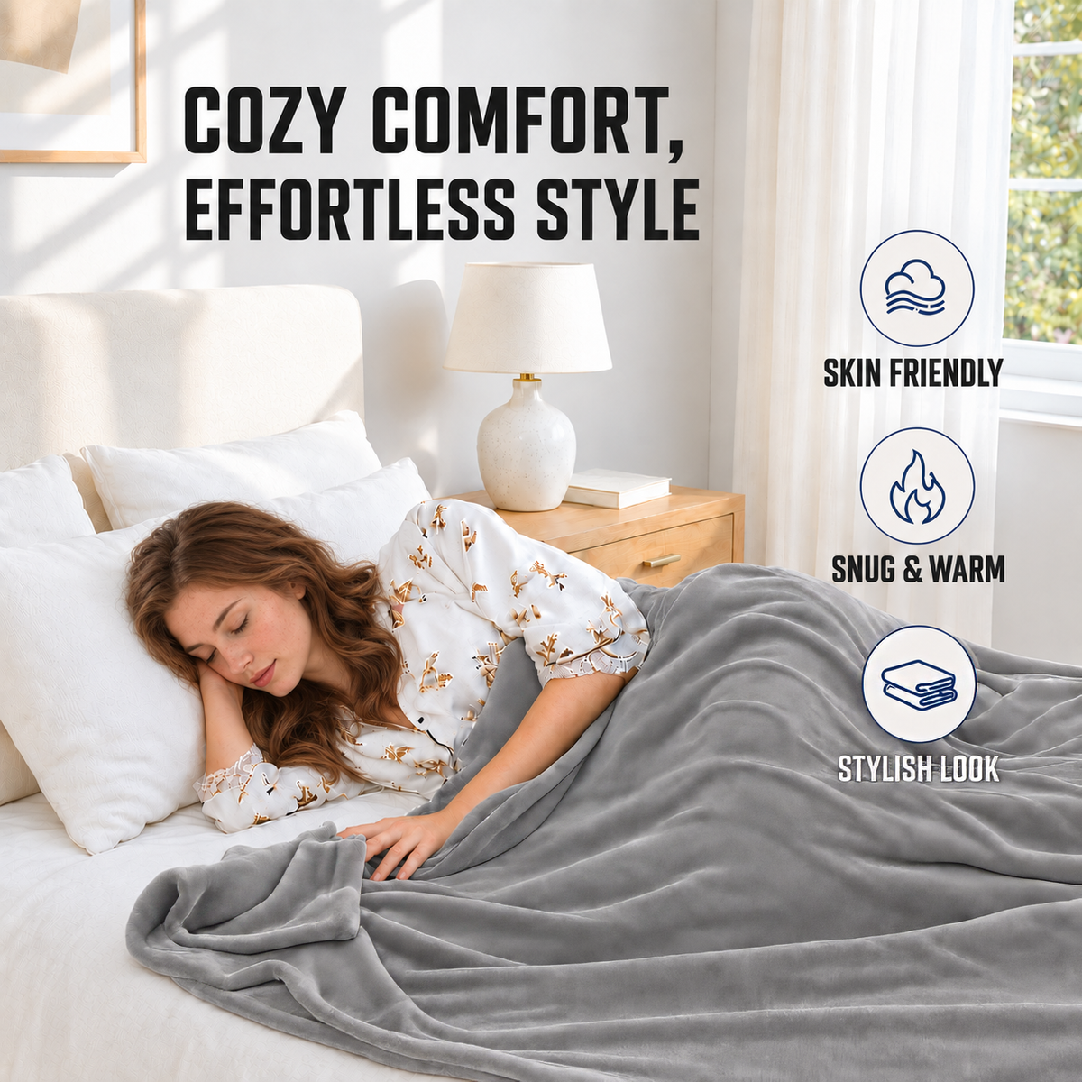 YAKEE Electric Heated Blanket 84"x90" Queen Size, Soft Cozy Flannel Heating Blanket with Dual Controllers and 5 Heat Levels, 10H Auto-Off for Bed, Great Gift for Dad - Light Gray
