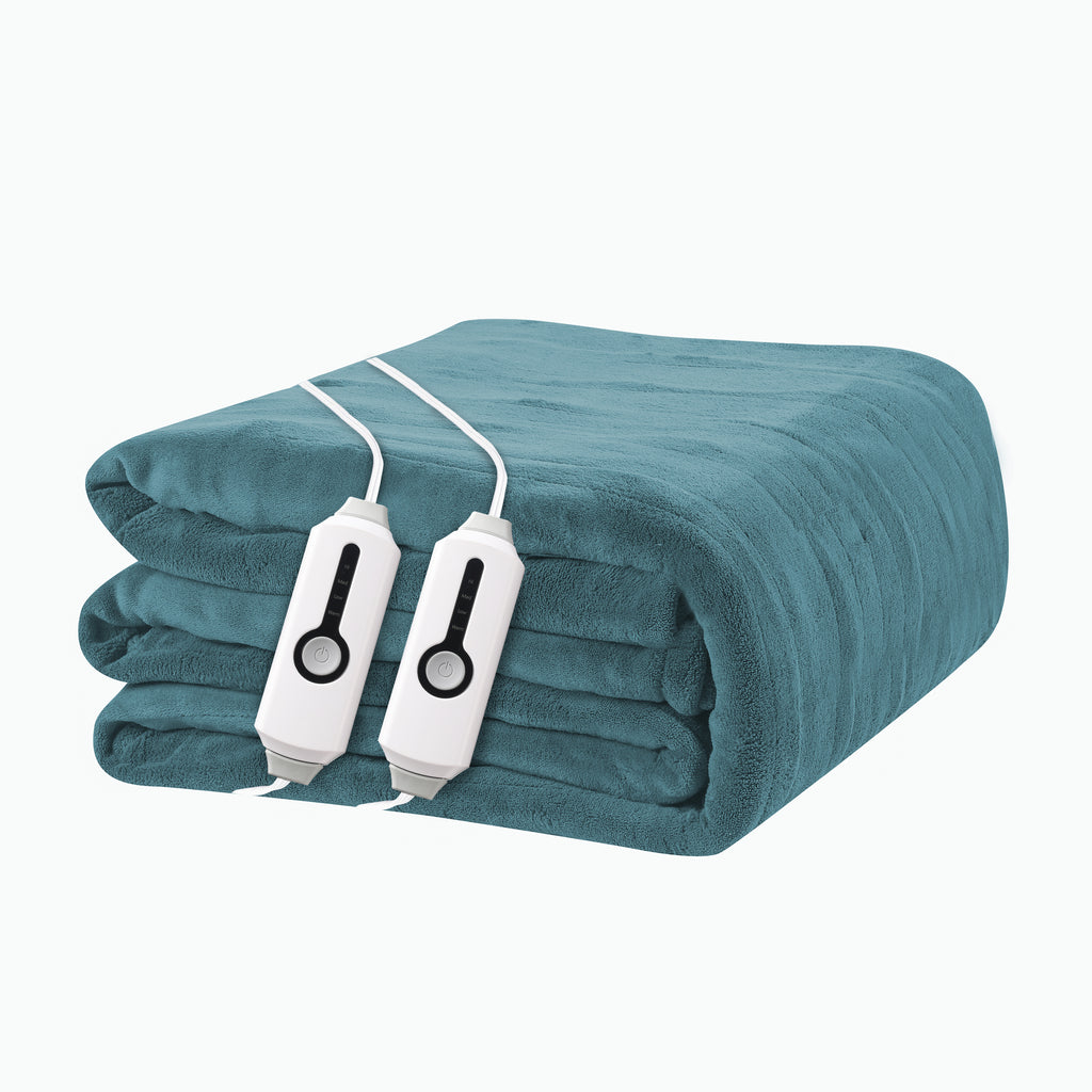 YAKEE Electric Heated Blanket 84"x90" Queen Size with Dual Control, 4 Heat Levels, 10-Hour Auto-off, Soft Coral Fleece, Overheat Protection, Teal
