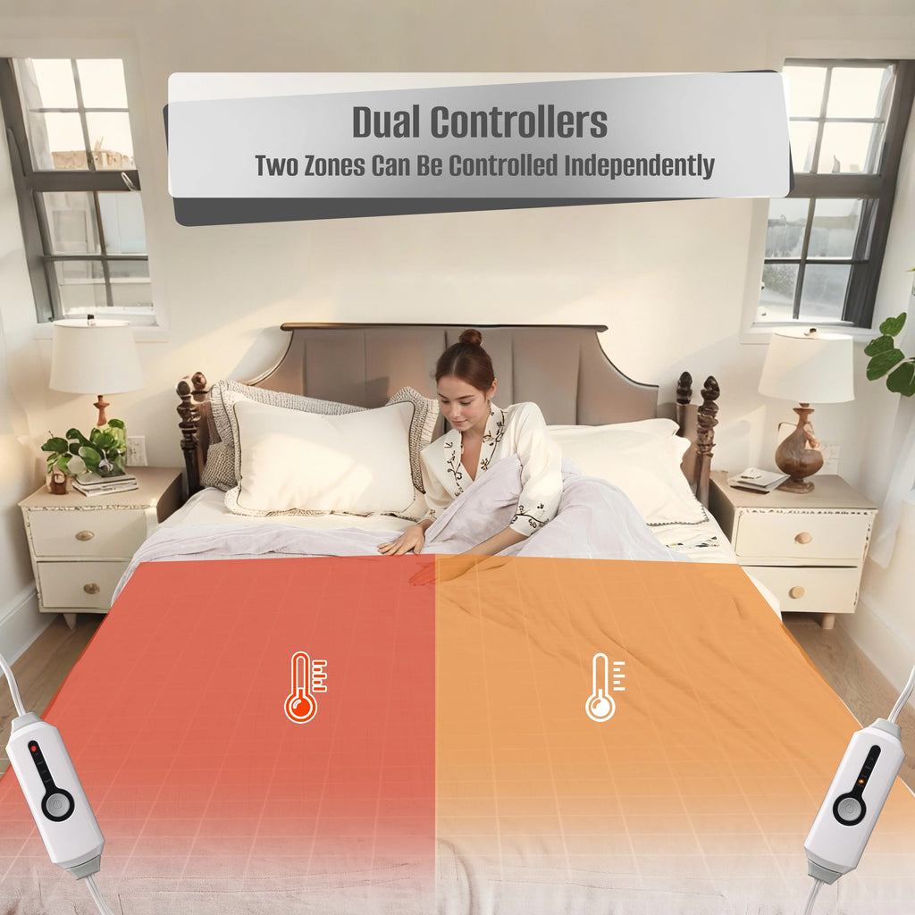 YAKEE Electric Heated Blanket 90"x100" King Size with Dual Control, 4 Heat Levels, 10-Hour Auto-off, Soft Coral Fleece, Overheat Protection, White