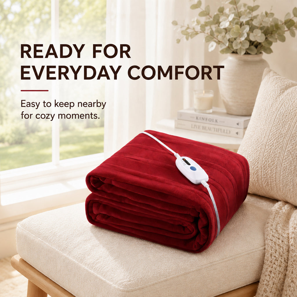 YAKEE Electric Heated Blanket 62"x84" Twin Size - Soft Warm Polar fleece, 4 Heat Levels, 10 Hours Auto-off, Machine Washable with Overheat Protection, Red