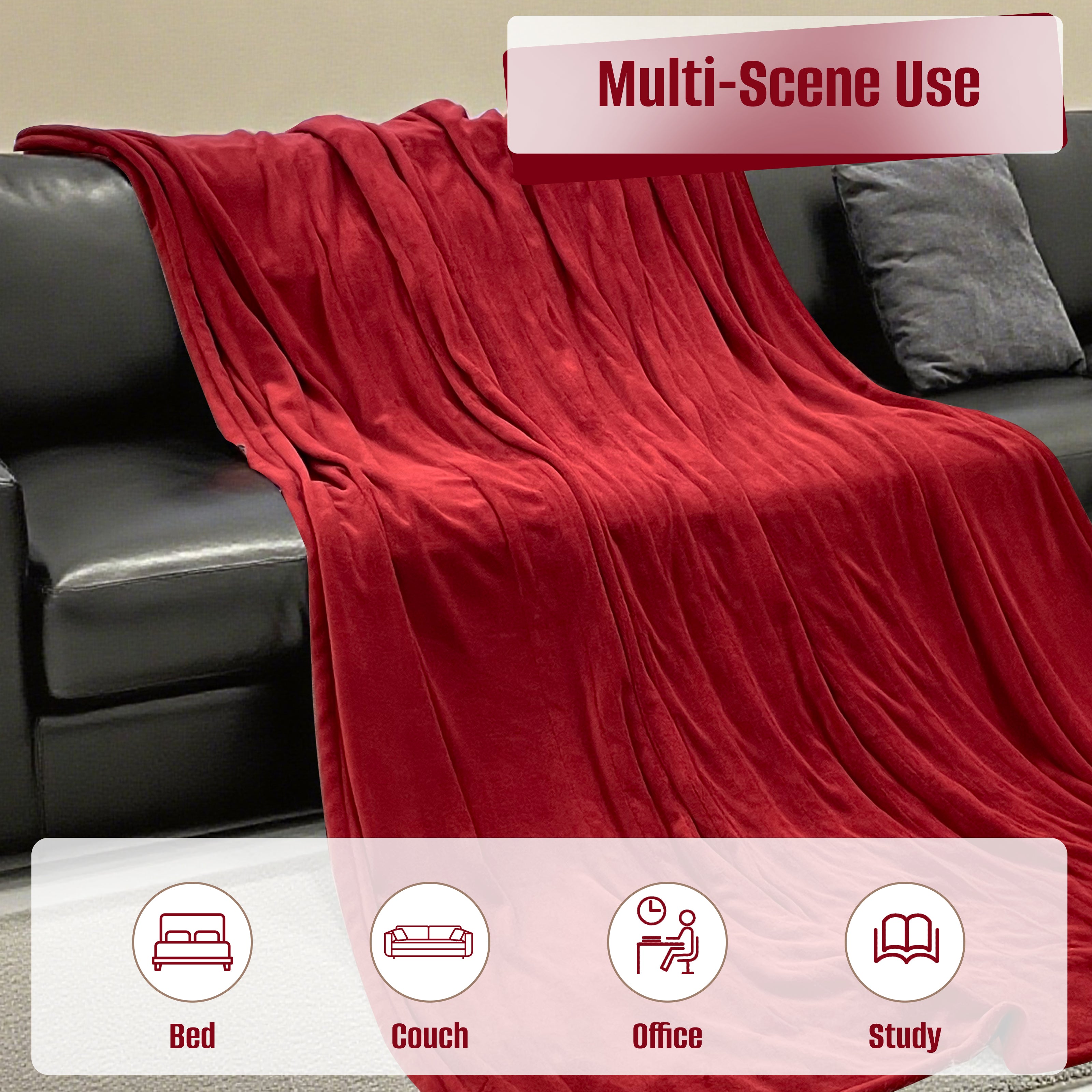 YAKEE Electric Heated Blanket 72"x84" Full Size - Soft Warm Coral Fleece, 4 Heat Levels, 10 Hours Auto-Off, Machine Washable with Overheat Protection, Cherry Red