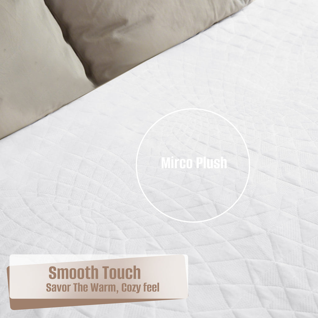 YAKEE Electric Heated Mattress Pad Queen Size, Soft Coral Fleece with Dual Control, 10-Hour Auto-off, 4 Heat Settings, Fast Heating, Machine Washable, White Diamond Pattern for Adults