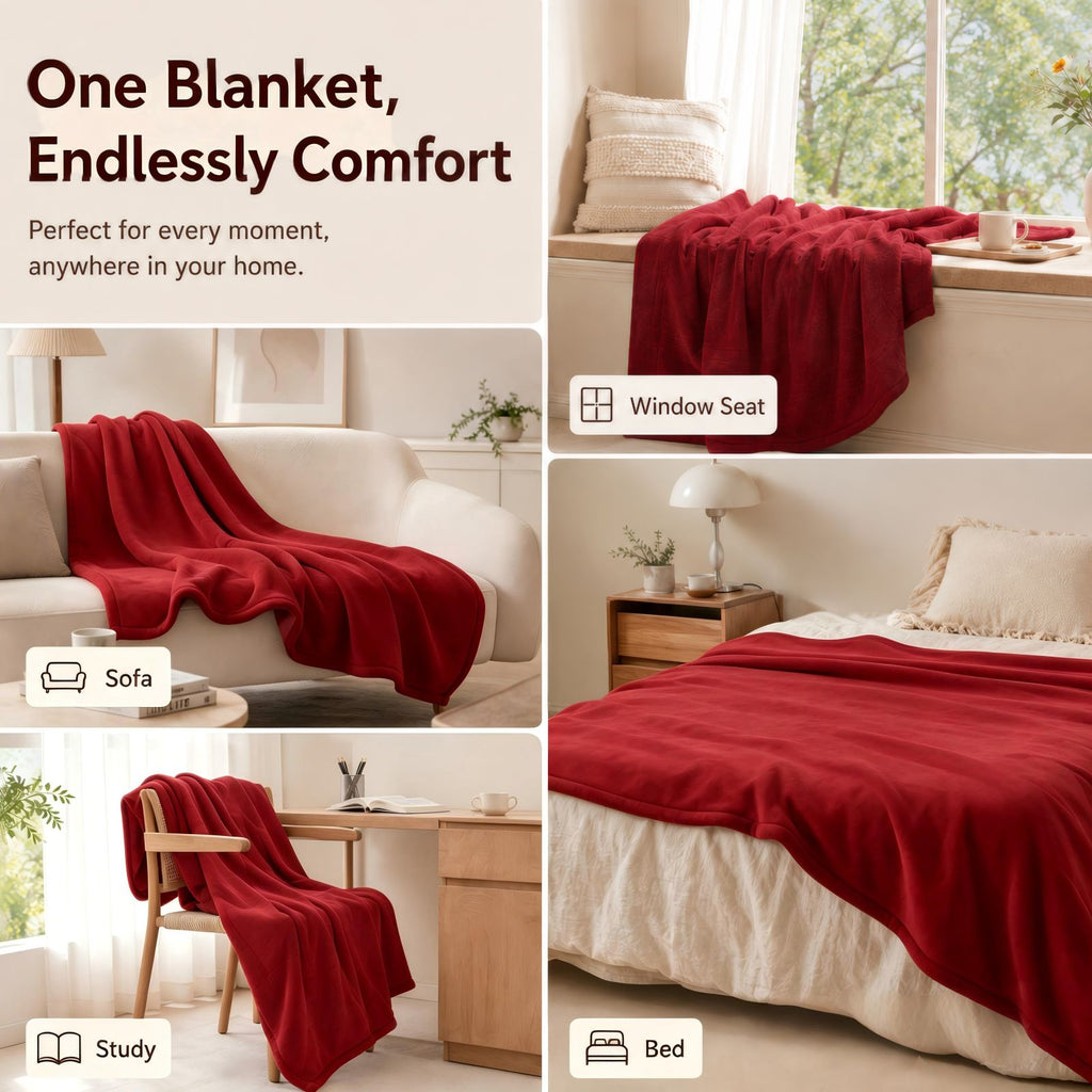 YAKEE Electric Heated Blanket 62"x84" Twin Size - Soft Warm Polar fleece, 4 Heat Levels, 10 Hours Auto-off, Machine Washable with Overheat Protection, Red