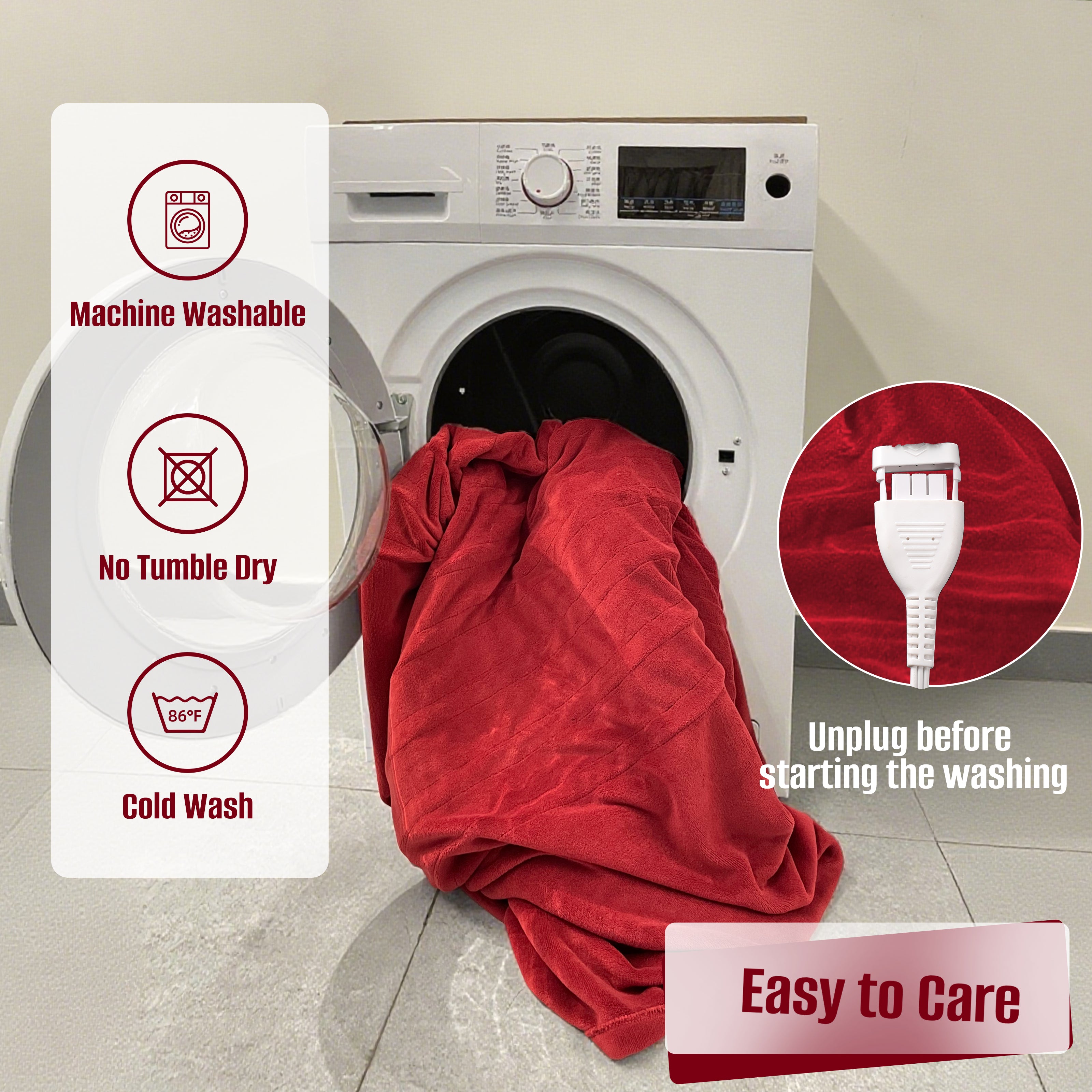 YAKEE Electric Heated Blanket 72"x84" Full Size - Soft Warm Coral Fleece, 4 Heat Levels, 10 Hours Auto-Off, Machine Washable with Overheat Protection, Cherry Red