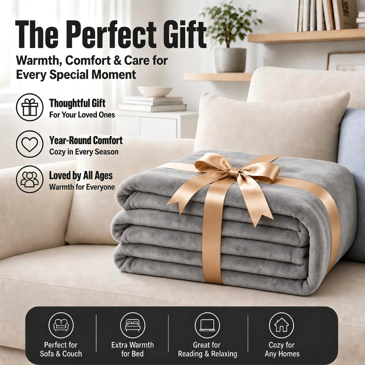 YAKEE Electric Heated Blanket 62"x84" Twin Size, Soft Cozy Flannel Heating Blanket with 5 Heat Levels, 10H Auto-Off for Bed, Great Gift for Dad - Light Gray