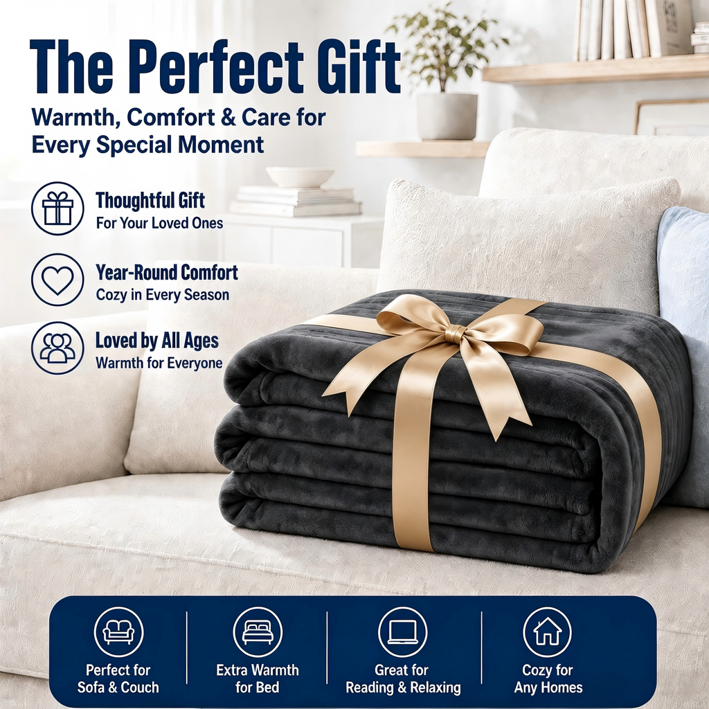 YAKEE Heated Throw Blanket 50"x 60" Soft Warm Flannel Fast Heating Blanket, 4 Fast Heating Levels & 3 Hours Auto-off, Dark Gray