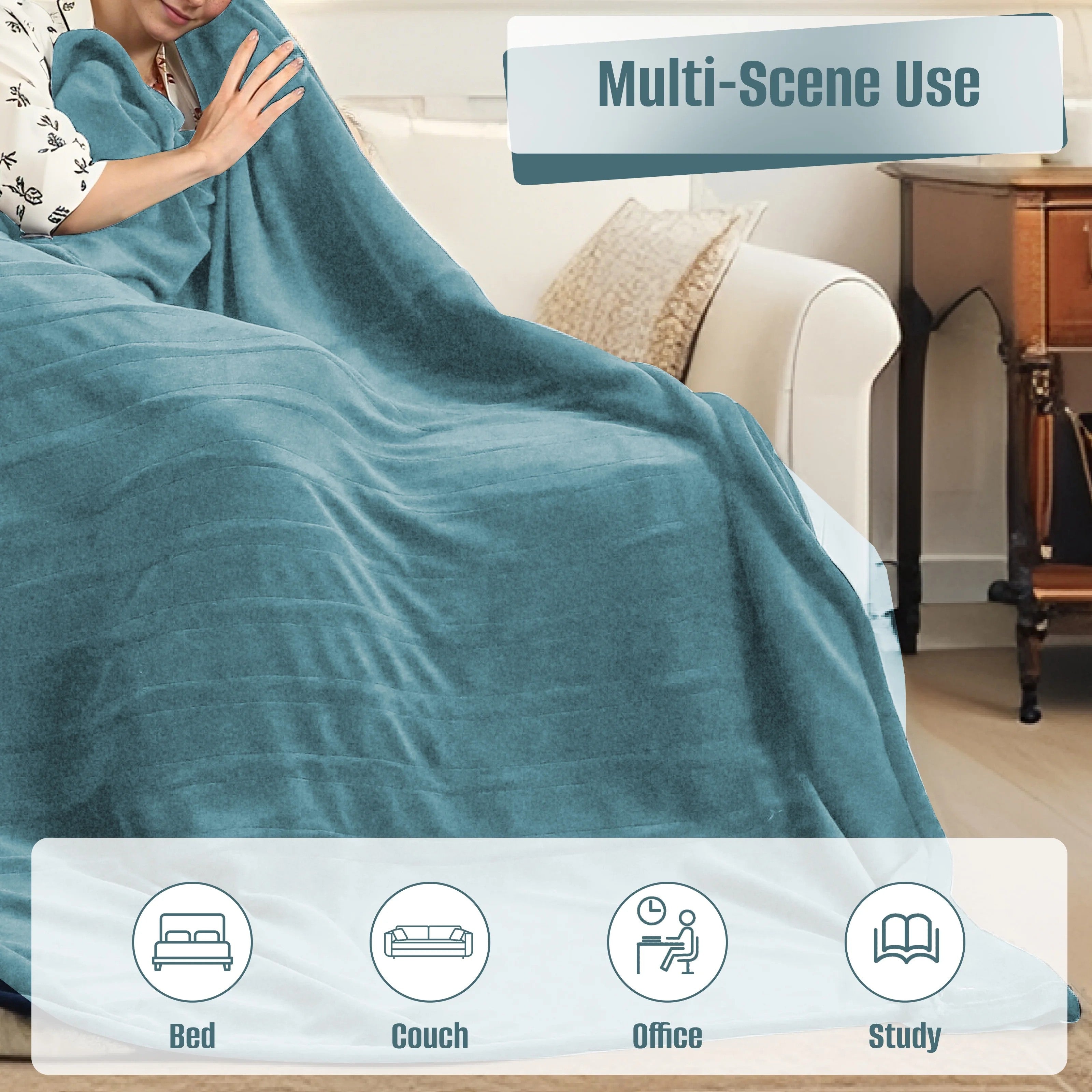 YAKEE Electric Heated Blanket 62"x84" Twin Size - Soft Warm Coral Fleece, 4 Heat Levels, 10 Hours Auto-off, Machine Washable with Overheat Protection, Teal