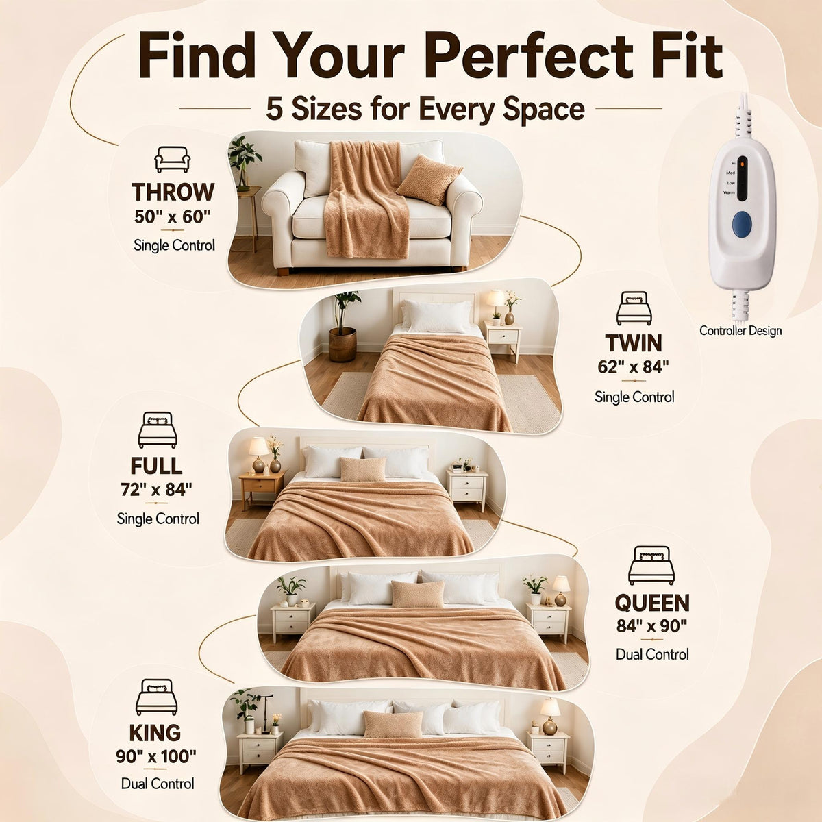 YAKEE Electric Heated Blanket 62"x84" Twin Size, Soft Cozy Flannel Heating Blanket with 4 Heat Levels, 10H Auto-Off for Bed, Great Gift for Dad - Linen