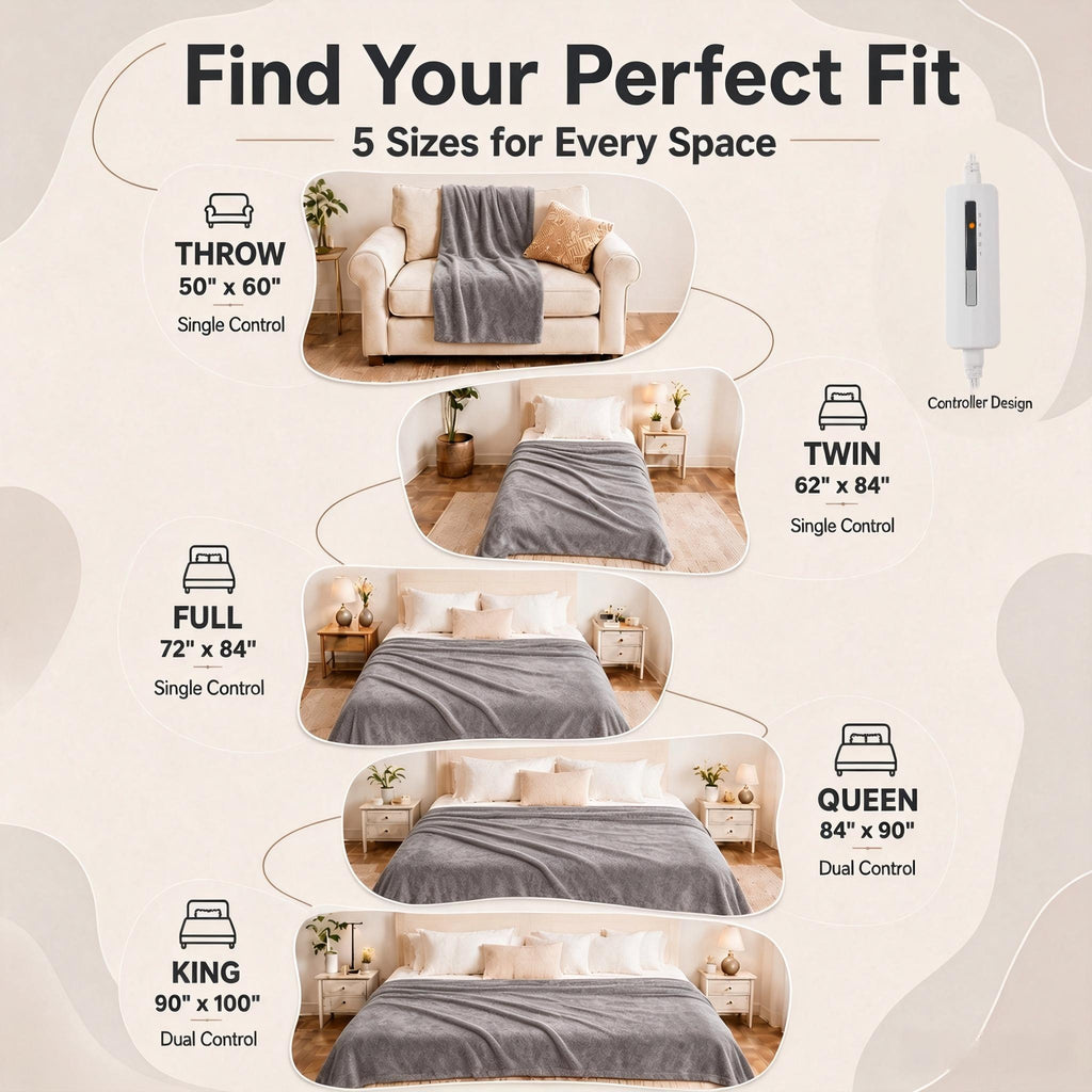 YAKEE Electric Heated Blanket 62"x84" Twin Size, Soft Cozy Flannel Heating Blanket with 5 Heat Levels, 10H Auto-Off for Bed, Great Gift for Dad - Light Gray