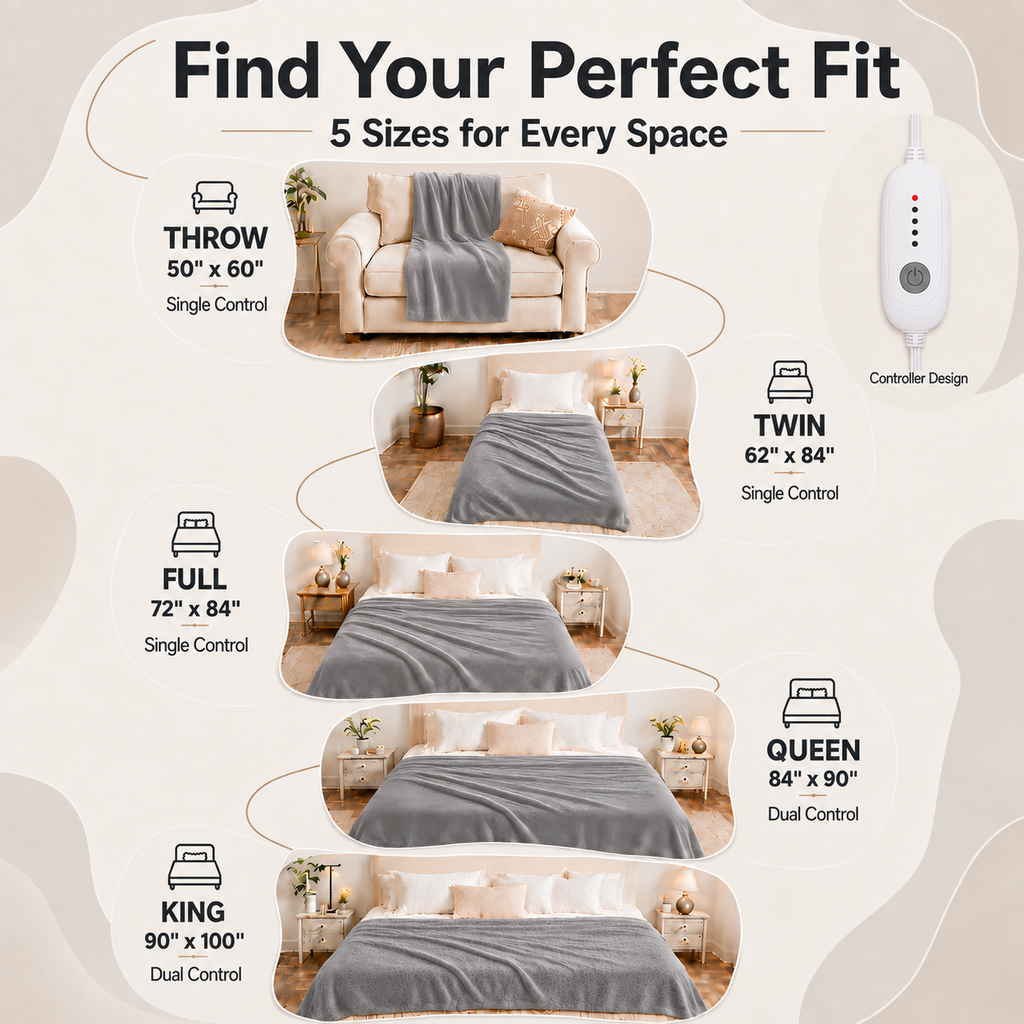 YAKEE Electric Heated Blanket 84"x90" Queen Size, Soft Cozy Flannel Heating Blanket with Dual Controllers and 5 Heat Levels, 10H Auto-Off for Bed, Great Gift for Dad - Light Gray