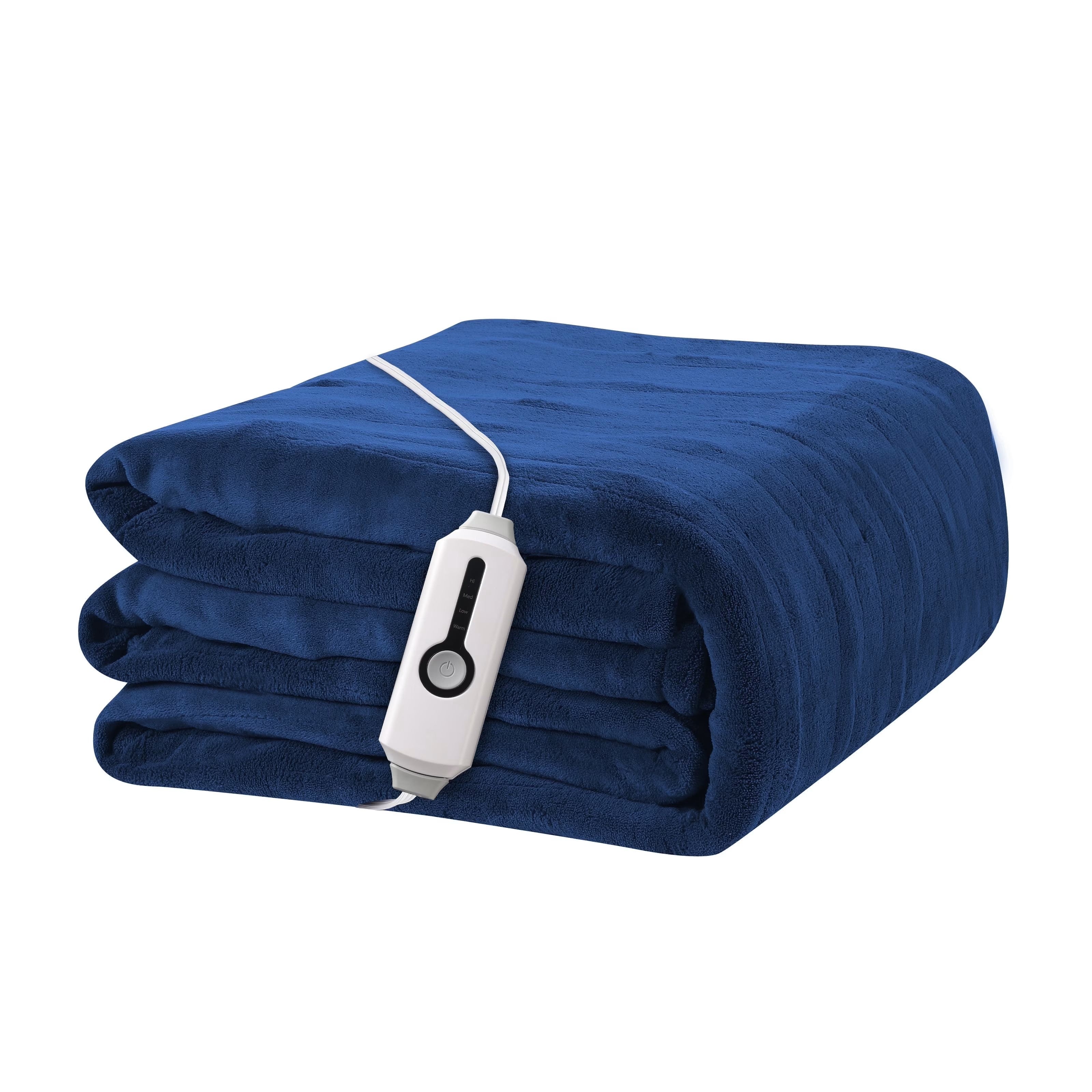 YAKEE Electric Heated Blanket 72"x84" Full Size - Soft Warm Coral Fleece, 4 Heat Levels, 10 Hours Auto-off, Machine Washable with Overheat Protection, Dark Blue