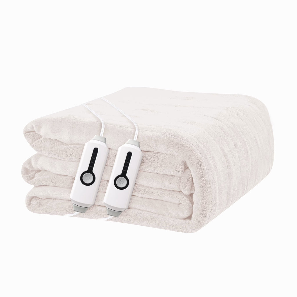YAKEE Electric Heated Blanket 90"x100" King Size with Dual Control, 4 Heat Levels, 10-Hour Auto-off, Soft Coral Fleece, Overheat Protection, White