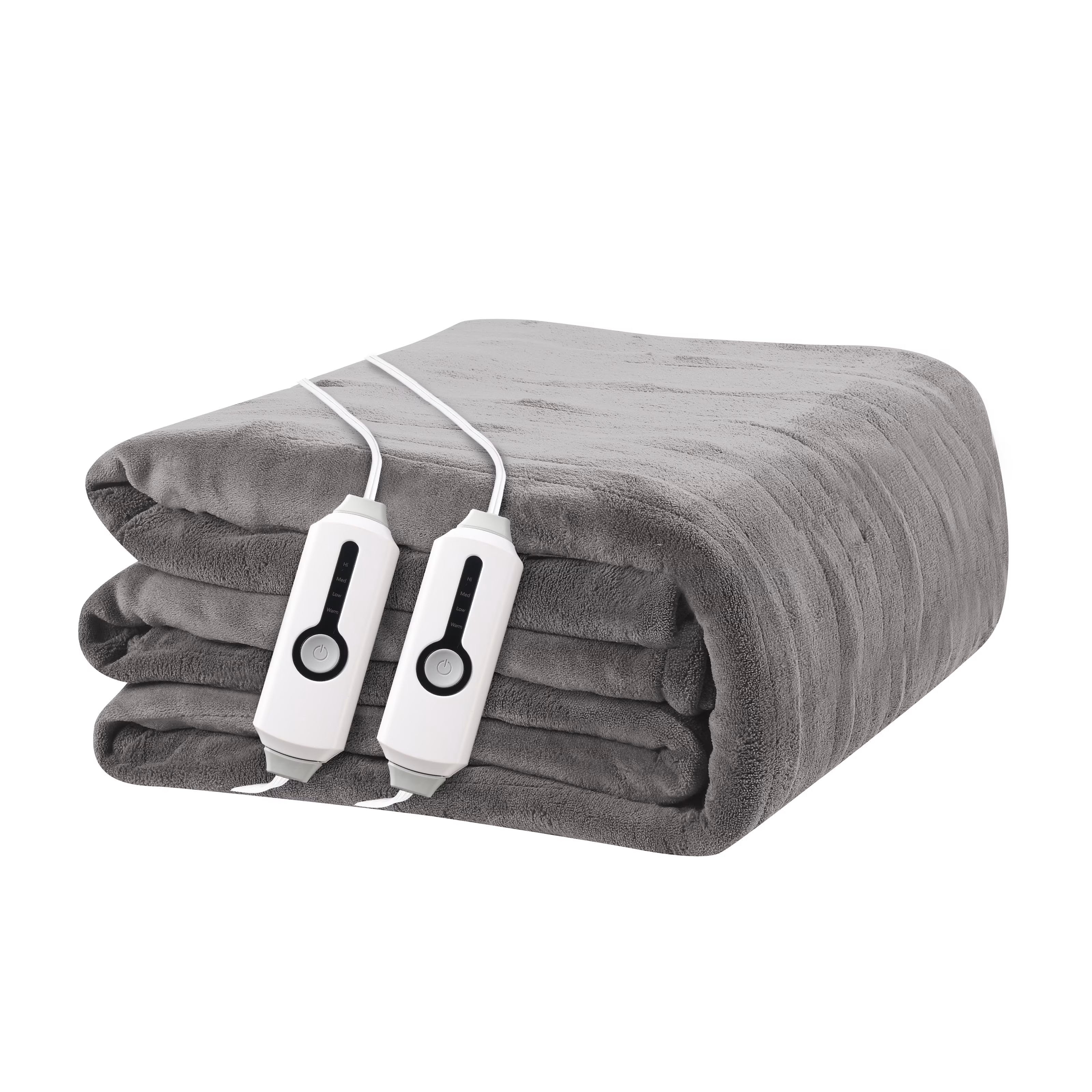 YAKEE Electric Heated Blanket 90"x100" King Size - Dual Control Design, 4 Heat Levels, 10-Hour Auto-Off, Soft Coral Fleece Heated Blanket with Overheat Protection, Gray