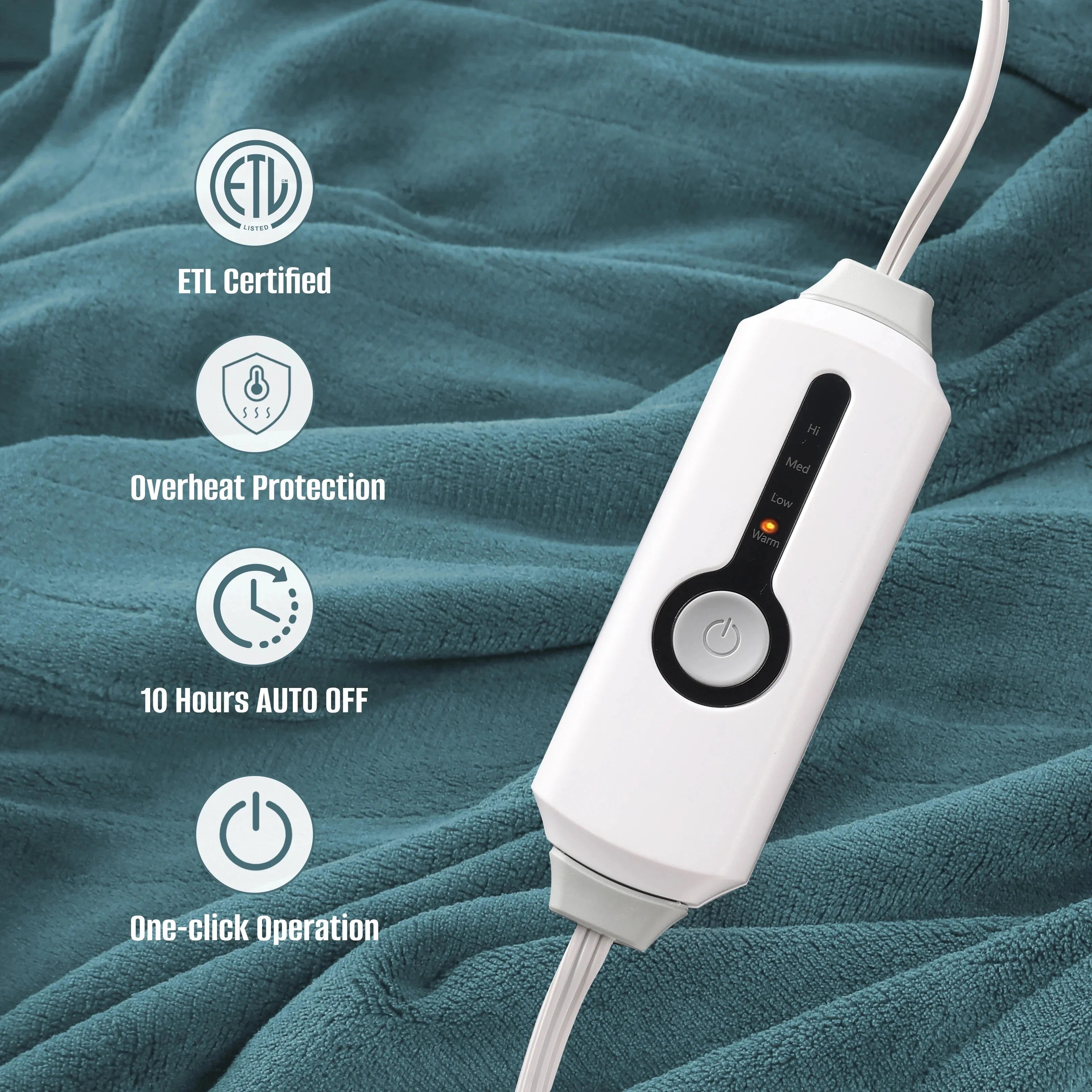 YAKEE Electric Heated Blanket 72"x84" Full Size - Soft Warm Coral Fleece, 4 Heat Levels, 10 Hours Auto-off, Machine Washable with Overheat Protection, Teal