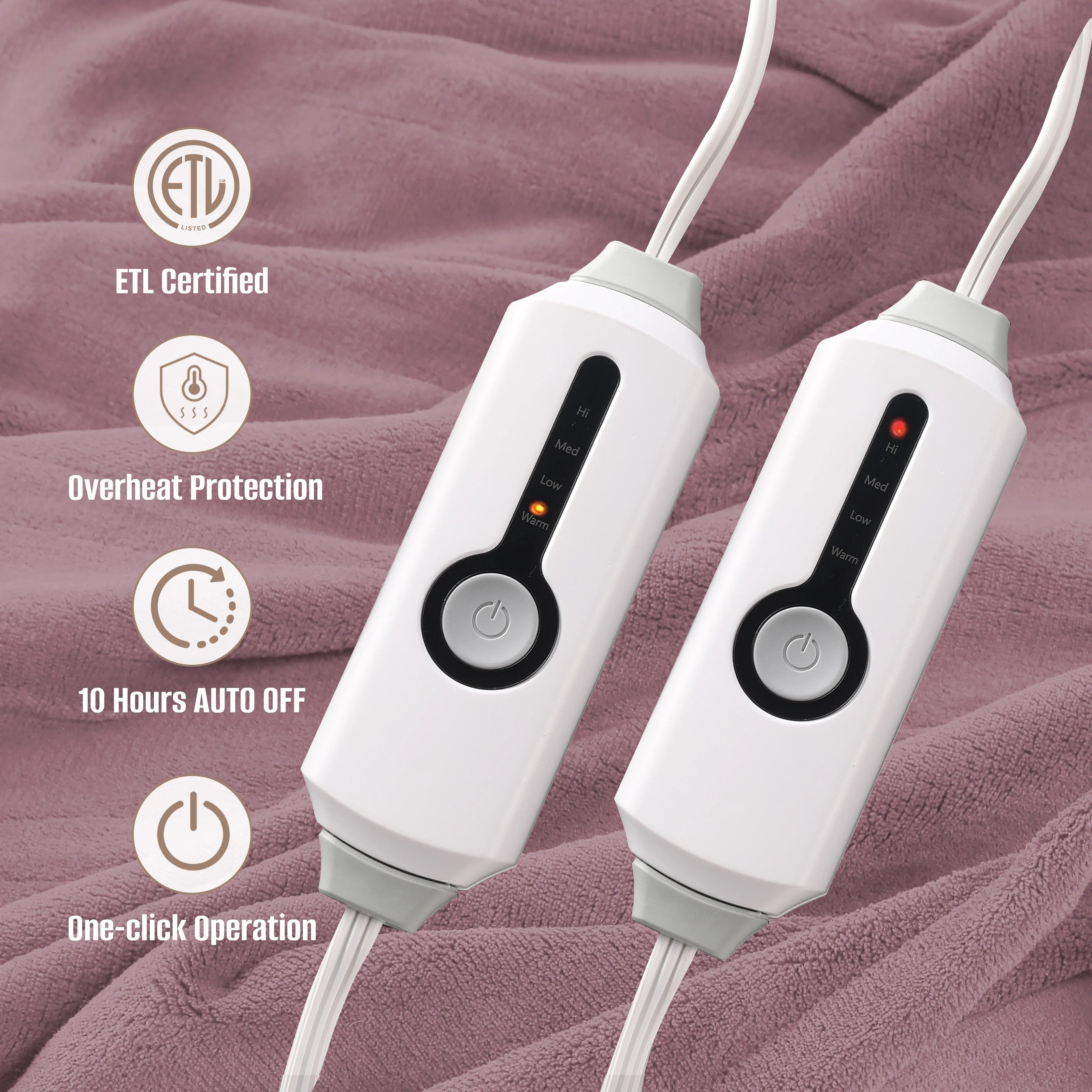 YAKEE Electric Heated Blanket 90"x100" King Size with Dual Control, 4 Heat Levels, 10-Hour Auto-off, Soft Coral Fleece, Overheat Protection, Purple