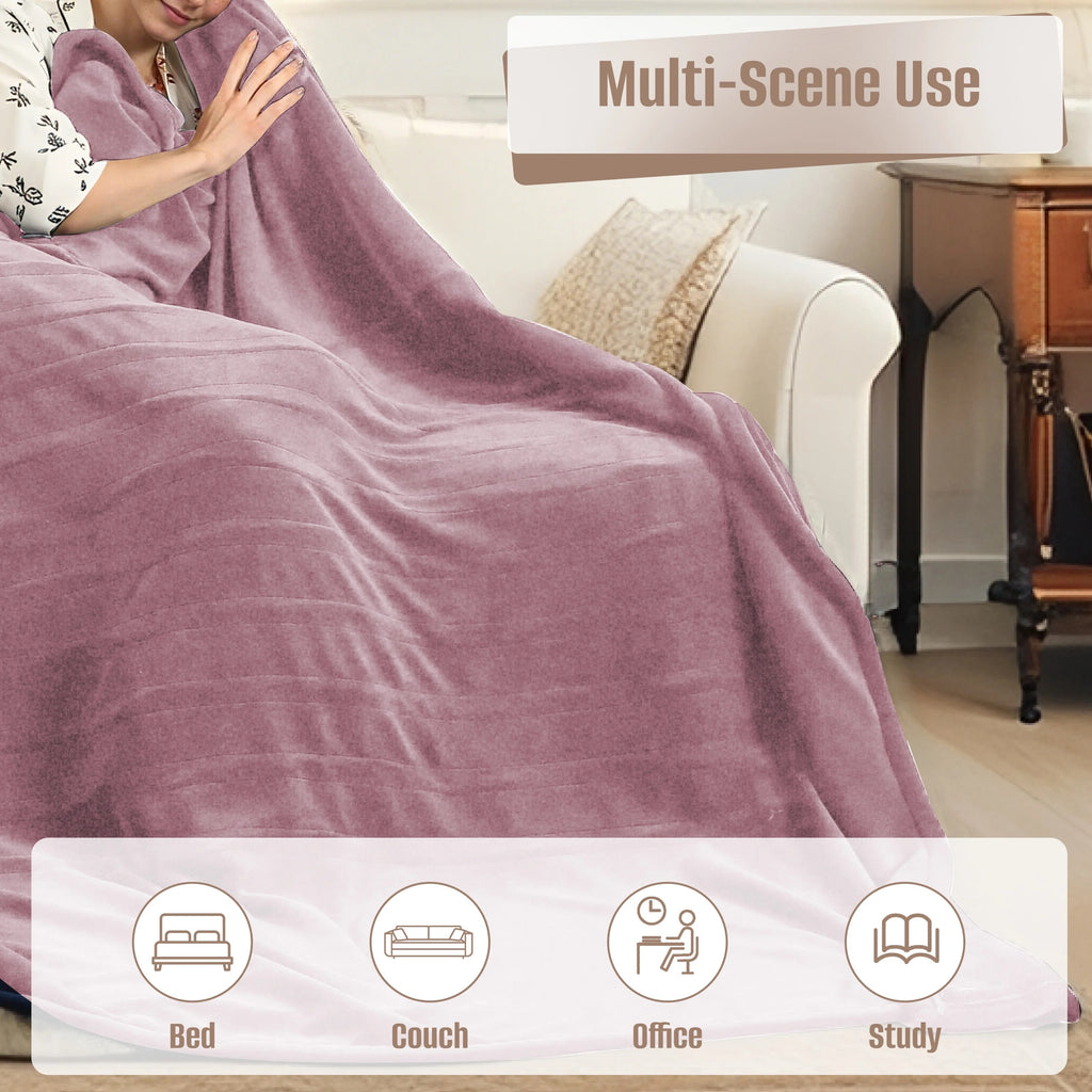 YAKEE Electric Heated Blanket 84"x90" Queen Size with Dual Control, 4 Heat Levels, 10-Hour Auto-off, Soft Coral Fleece, Overheat Protection, Purple